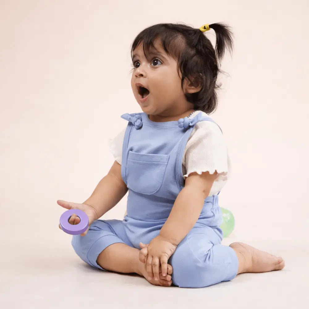 Bubz Bamboo Baby Dungaree - Adjustable Straps - Easy Diaper Change With Elasticated Waist - Powder Blue