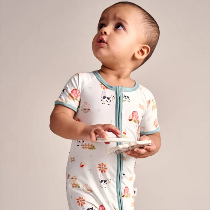 Bubz Bamboo Baby Romper - Soft Breathable Two-Way Zip - Barn
