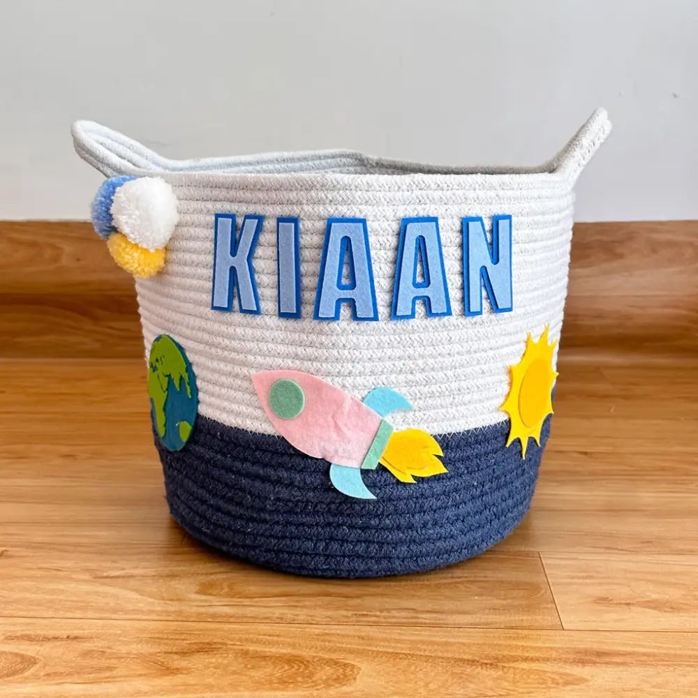GWD Kids Solar System - Navy Rope Personalised Storage Basket - Medium