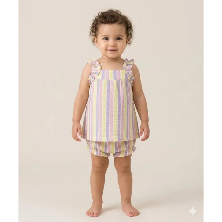 Sweetlime By AS Multicoloured Striped Blouse with a Bloomer - Multicoloured
