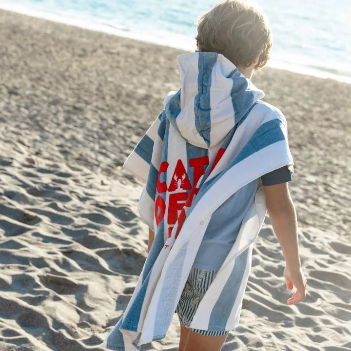 Swim Essentials Beach Poncho, Quick-Dry Kids Hooded Towel Poncho, 65 × 65 cm, Blue - Catch of the day