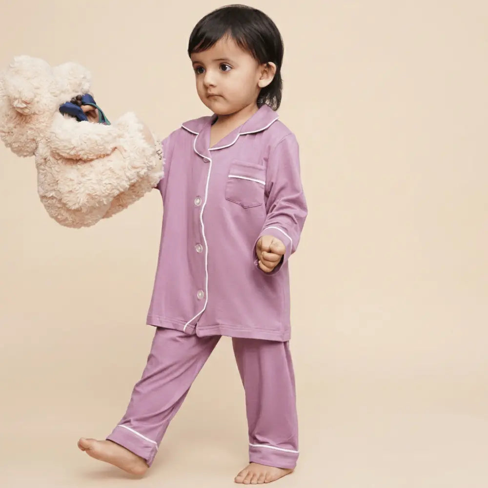 Bubz Bamboo Unisex Collared Pajama Set - Mauve