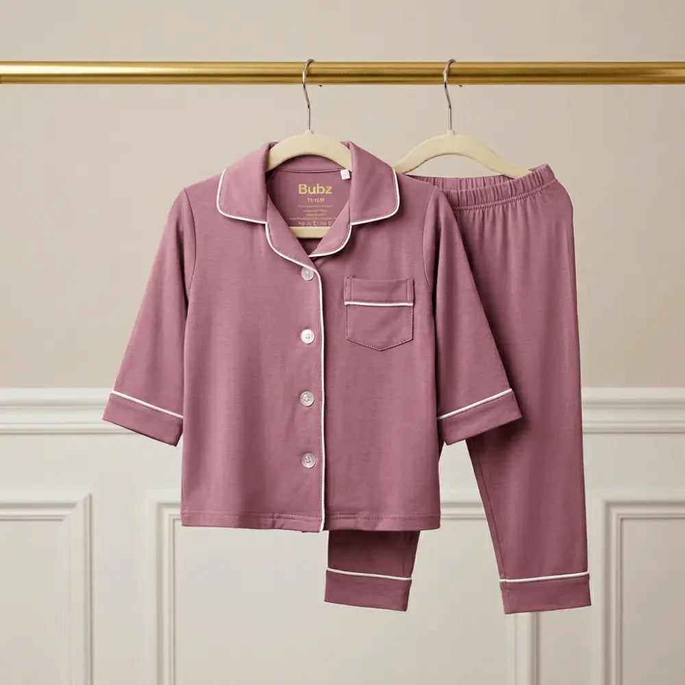 Bubz Bamboo Unisex Collared Pajama Set - Mauve