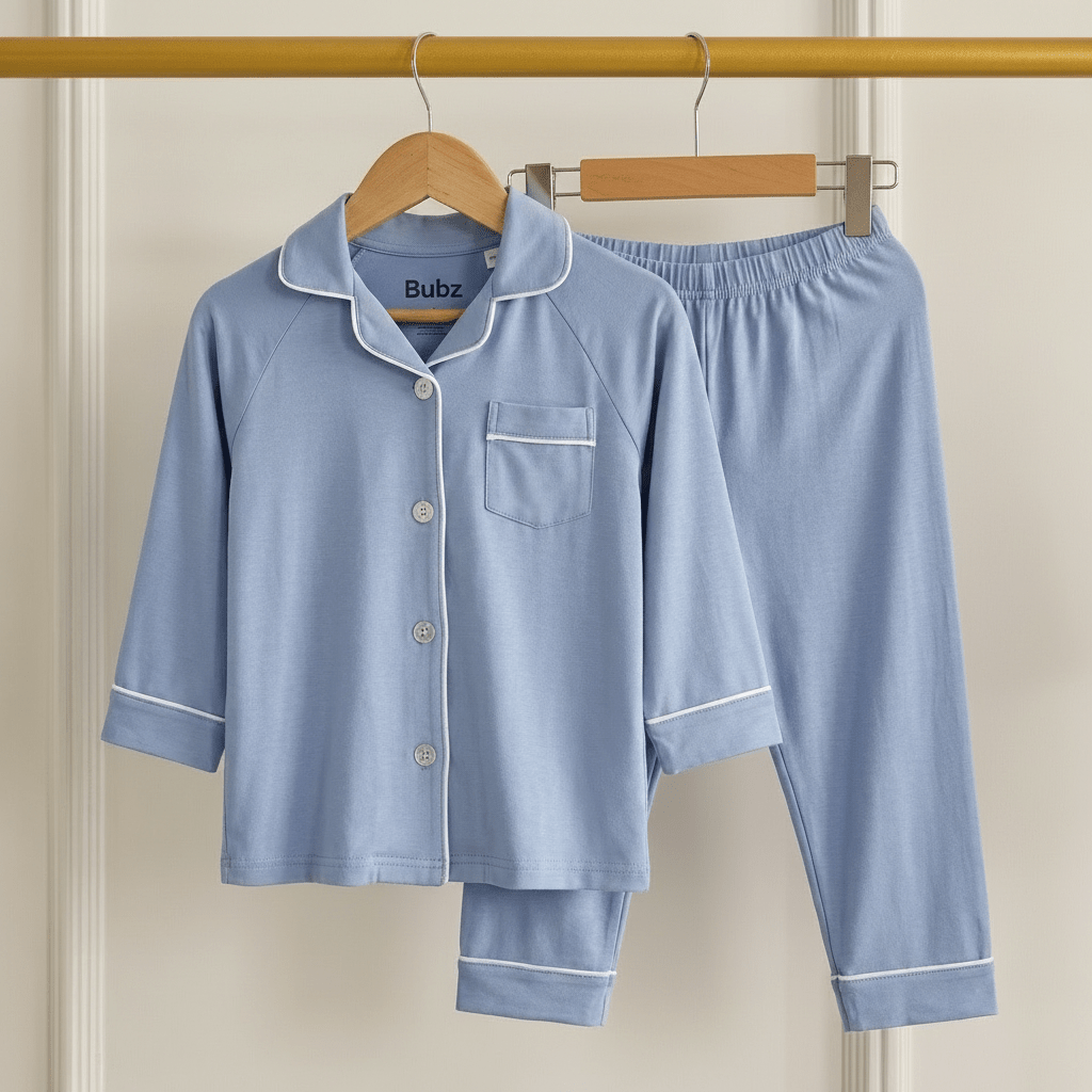 Bubz Bamboo Unisex Collared Pajama Set - Powder Blue