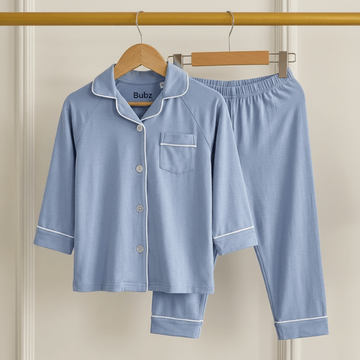 Bubz Bamboo Unisex Collared Pajama Set - Powder Blue