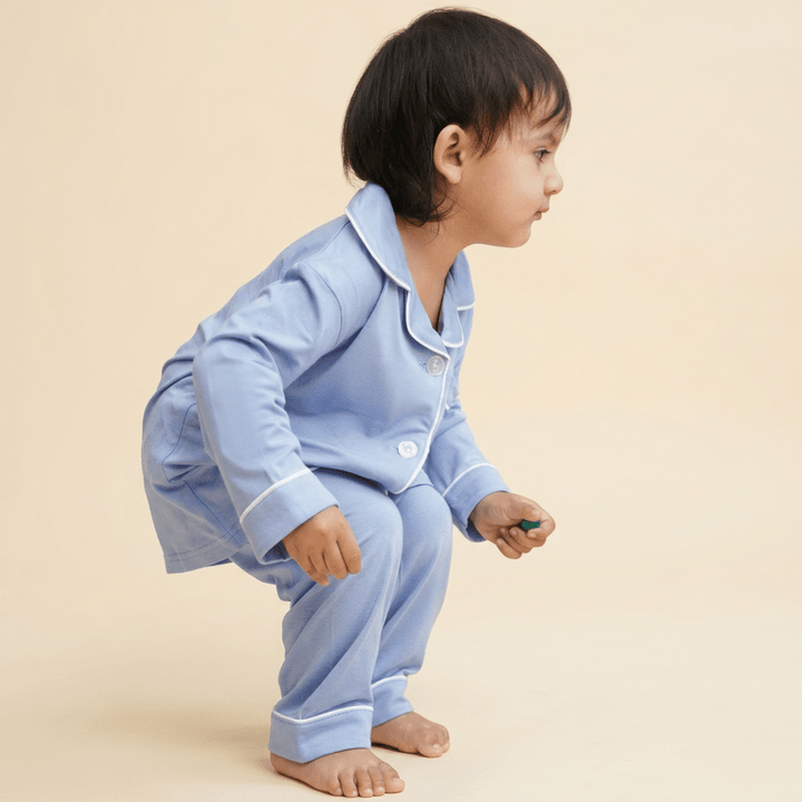 Bubz Bamboo Unisex Collared Pajama Set - Powder Blue