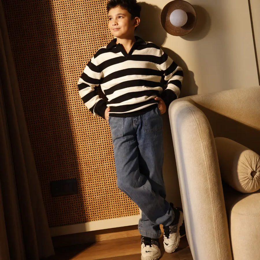 Krawl Kids Contrast Polo - Black & White