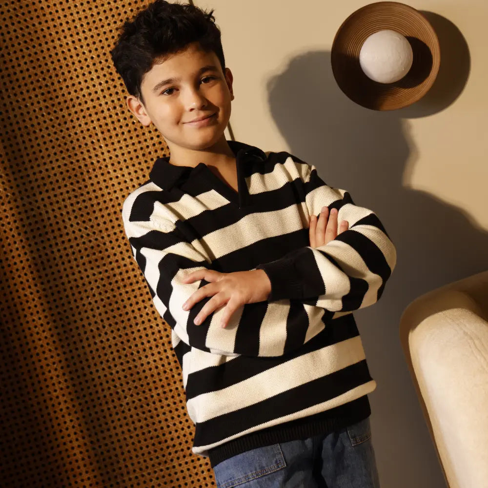 Krawl Kids Contrast Polo - Black &amp; White