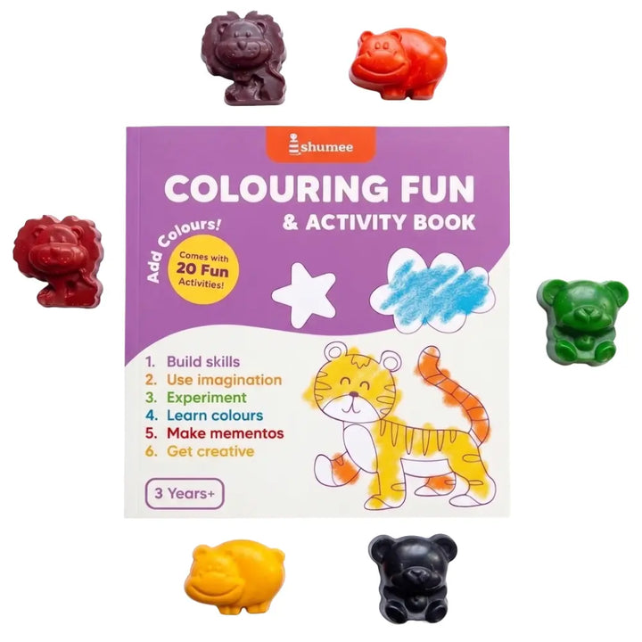Shumee Crayon Colouring Activity Kit for Kids | Organic Non-Toxic Crayons | 20-Page Colouring Book | Art &amp; Craft Kit for Boys &amp; Girls | Age 3+ Years