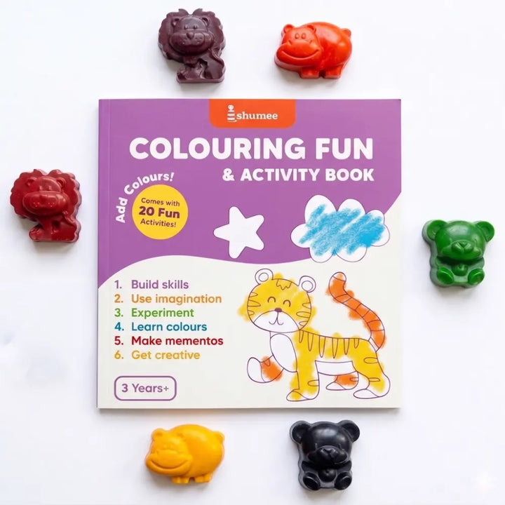 Shumee Crayon Colouring Activity Kit for Kids | Organic Non-Toxic Crayons | 20-Page Colouring Book | Art &amp; Craft Kit for Boys &amp; Girls | Age 3+ Years
