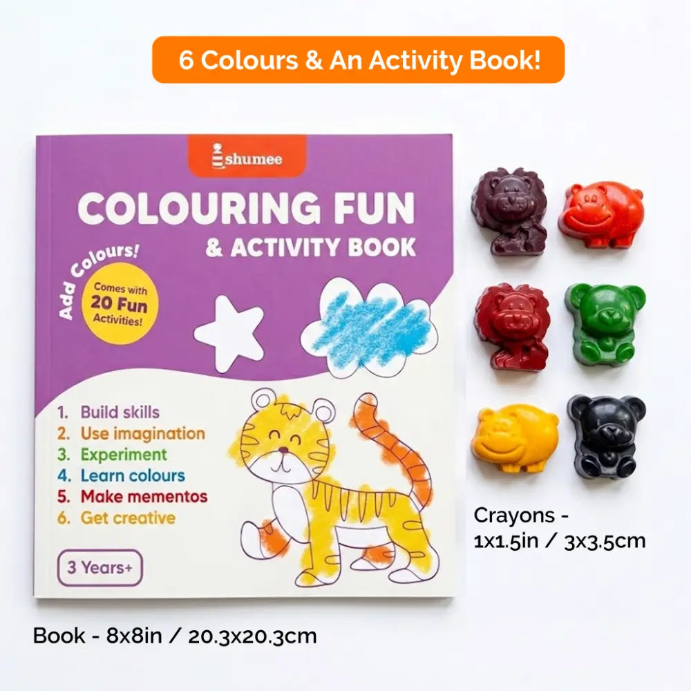 Shumee Crayon Colouring Activity Kit for Kids | Organic Non-Toxic Crayons | 20-Page Colouring Book | Art &amp; Craft Kit for Boys &amp; Girls | Age 3+ Years