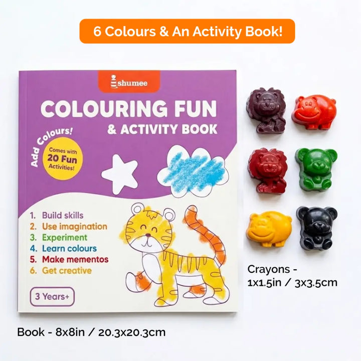 Shumee Crayon Colouring Activity Kit for Kids | Organic Non-Toxic Crayons | 20-Page Colouring Book | Art &amp; Craft Kit for Boys &amp; Girls | Age 3+ Years