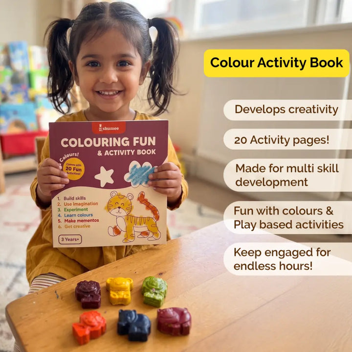 Shumee Crayon Colouring Activity Kit for Kids | Organic Non-Toxic Crayons | 20-Page Colouring Book | Art &amp; Craft Kit for Boys &amp; Girls | Age 3+ Years