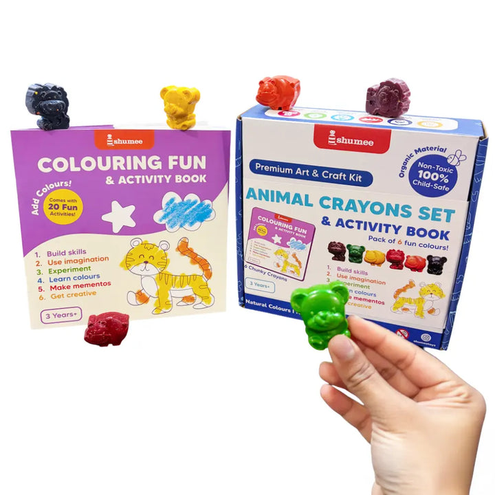 Shumee Crayon Colouring Activity Kit for Kids | Organic Non-Toxic Crayons | 20-Page Colouring Book | Art &amp; Craft Kit for Boys &amp; Girls | Age 3+ Years