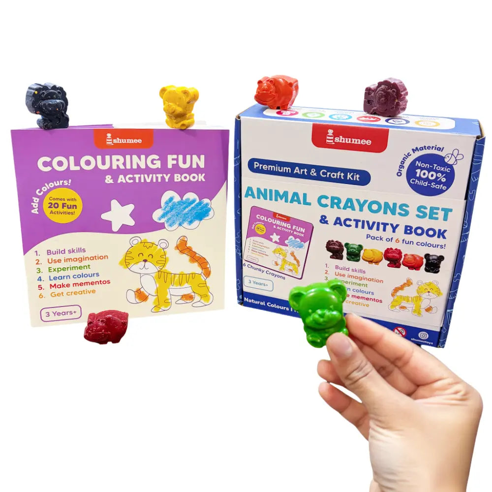 Shumee Crayon Colouring Activity Kit for Kids | Organic Non-Toxic Crayons | 20-Page Colouring Book | Art &amp; Craft Kit for Boys &amp; Girls | Age 3+ Years