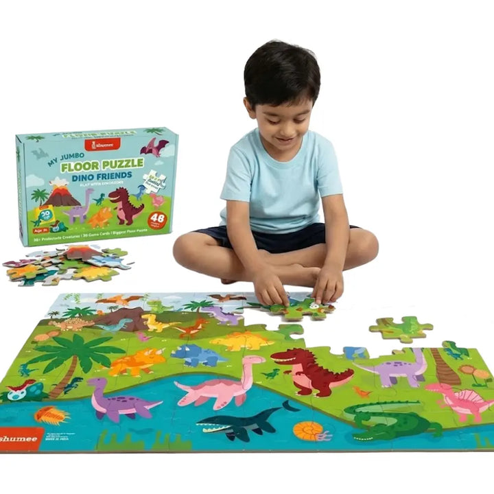 Shumee Dinosaur Jumbo Floor Puzzle for Kids – 48 Piece Educational Jigsaw Puzzle with 30 Activity Cards | STEM Learning Toy | Age 3+ Years