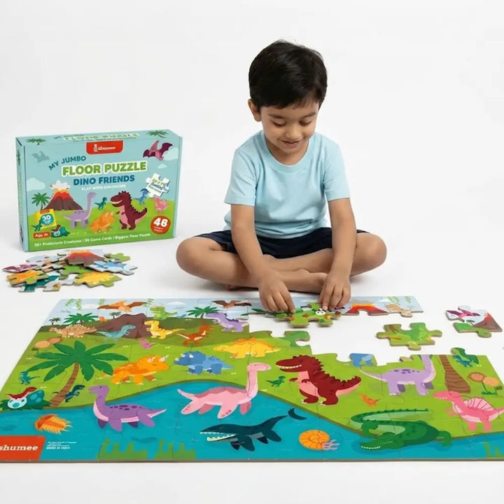 Shumee Dinosaur Jumbo Floor Puzzle for Kids – 48 Piece Educational Jigsaw Puzzle with 30 Activity Cards | STEM Learning Toy | Age 3+ Years