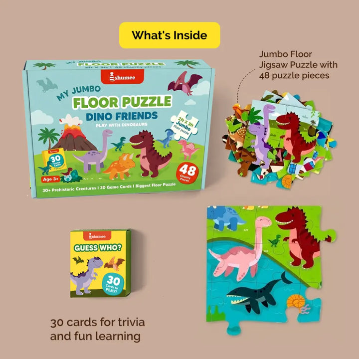 Shumee Dinosaur Jumbo Floor Puzzle for Kids – 48 Piece Educational Jigsaw Puzzle with 30 Activity Cards | STEM Learning Toy | Age 3+ Years