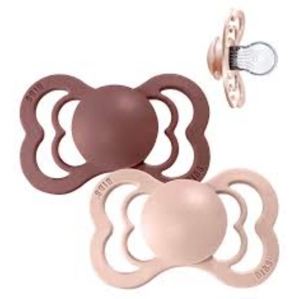 BIBS Silicone Symmetrical Nipple Pacifier Size 1 Woodchuck/Blush - Pack of 2 (Supreme)