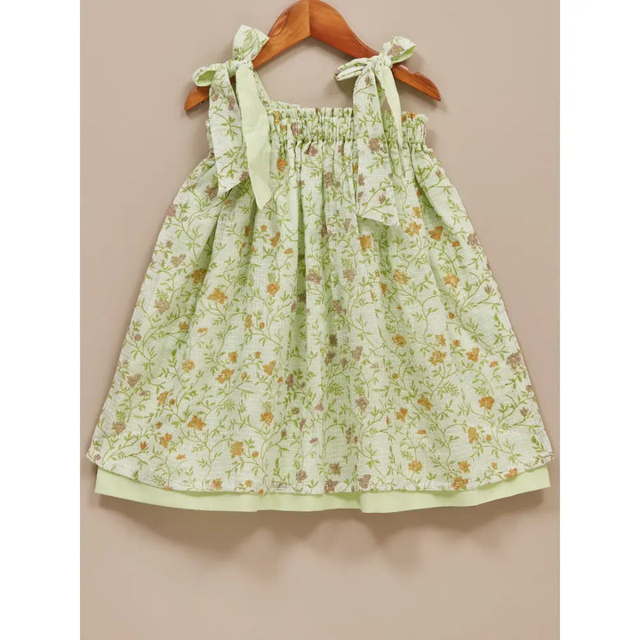 Liz Jacob Girls Green Kota Cotton Blockprinted Dress | Fern Hill