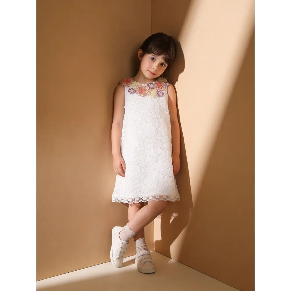 The Baby Trunk - Lace Applique Dress &amp; Flower TicTac For Girls