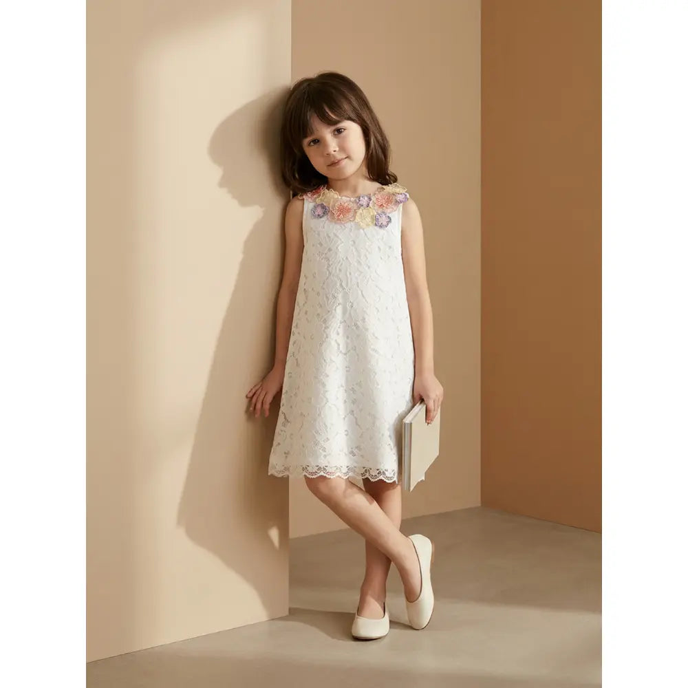 The Baby Trunk - Lace Applique Dress &amp; Flower TicTac For Girls
