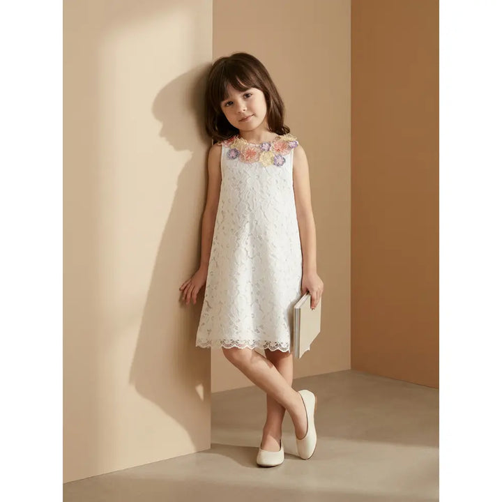 The Baby Trunk - Lace Applique Dress &amp; Flower TicTac For Girls