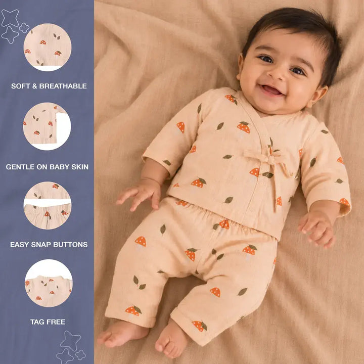 Prekies Muslin Clothing Set Mushi Baby Print - Beige
