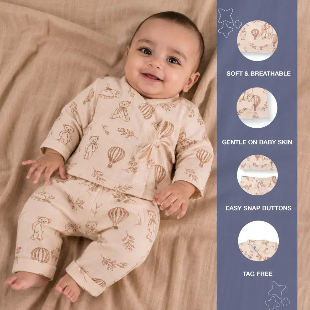 Prekies Muslin Clothing Set Sky Dreamer Print - Beige