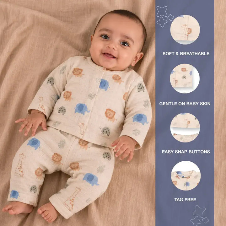 Prekies Muslin Clothing Set Safari Trail Lion Print - Multi