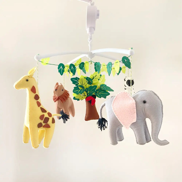 GWD Kids Jungle Animal Cot Mobile - With Arm &amp; Battery Operated Music Box