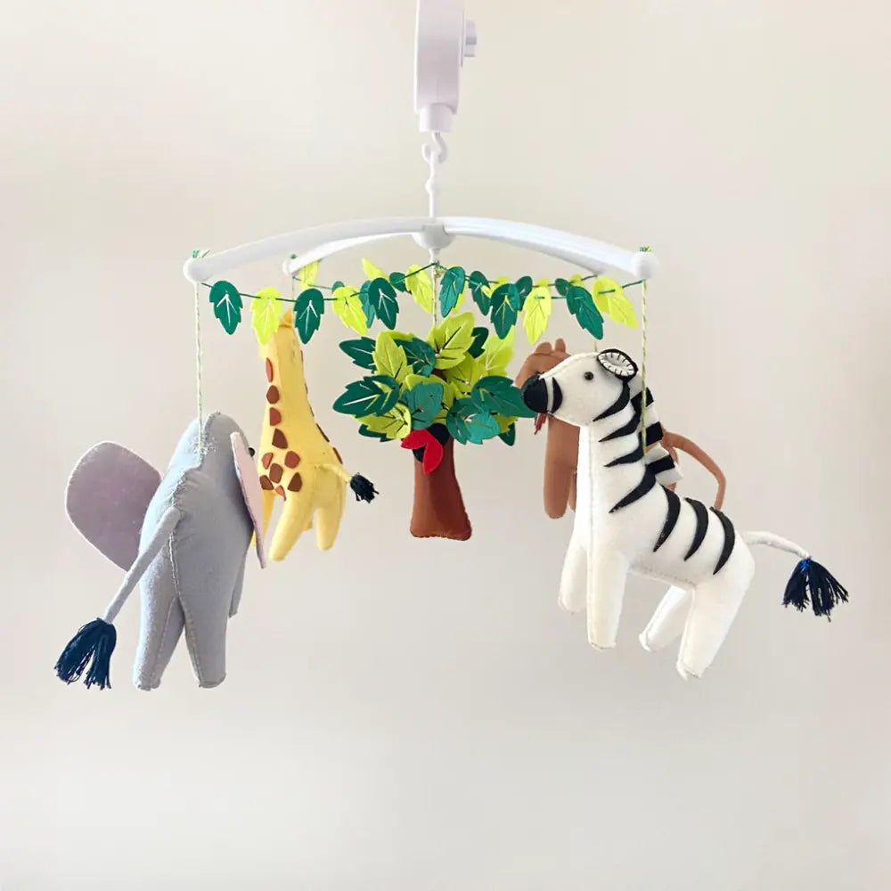 GWD Kids Jungle Animal Cot Mobile - With Arm &amp; Battery Operated Music Box