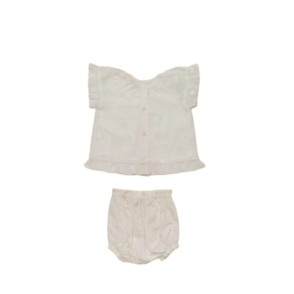 Early Sunday Kitty Baby Blouse &amp; Bloomer Set - Ivory