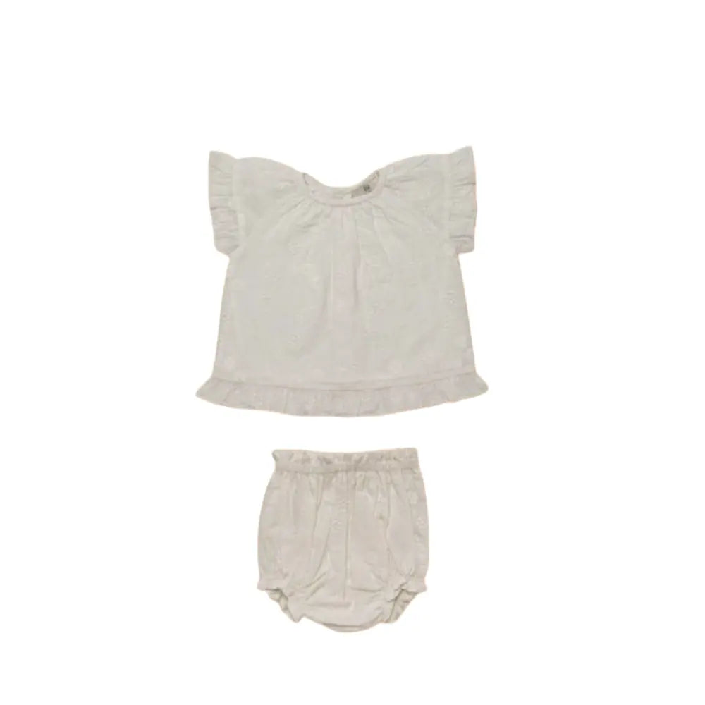 Early Sunday Kitty Baby Blouse &amp; Bloomer Set - Ivory