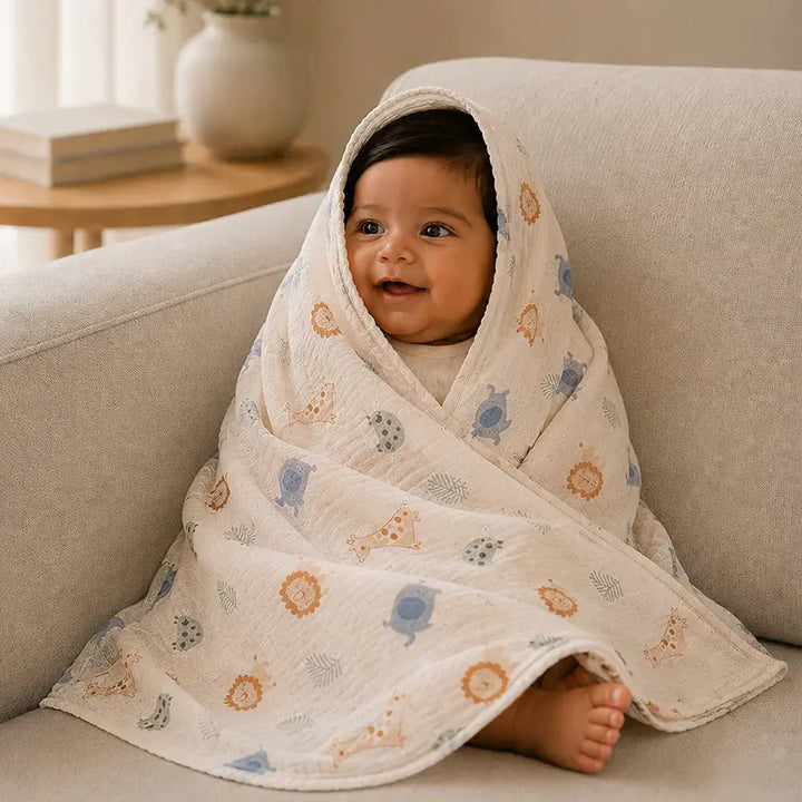 Prekies Newborn Cotton Swaddles Safari Trail Print - Multi (Set of 3)