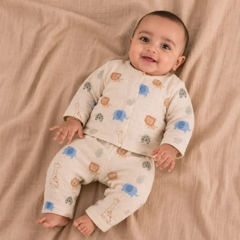 Prekies Muslin Clothing Set Safari Trail Lion Print - Multi