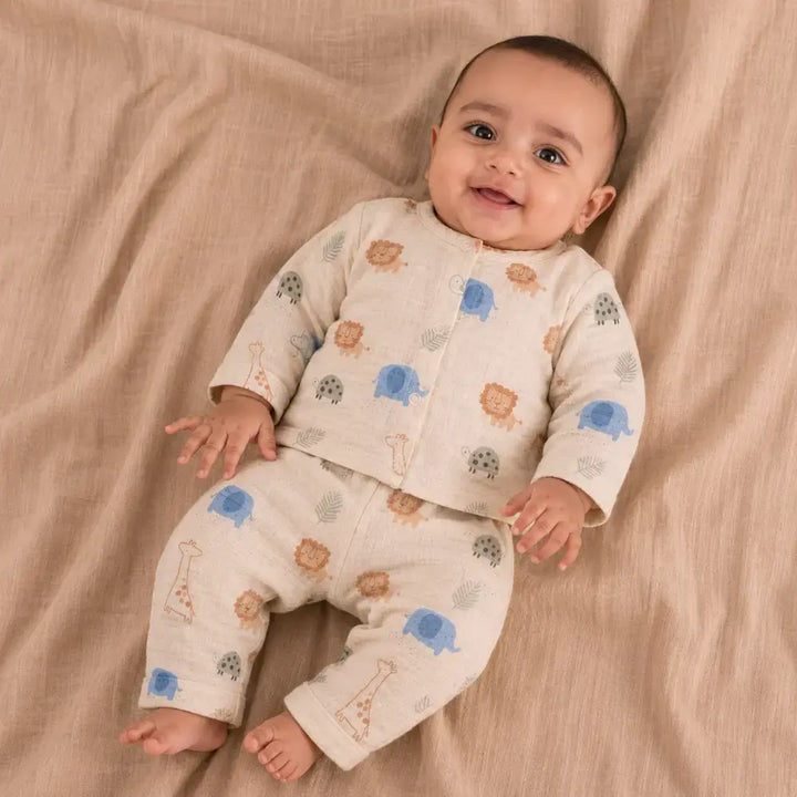 Prekies Muslin Clothing Set Safari Trail Lion Print - Multi