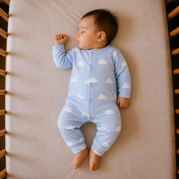 Prekies Newborn Cotton Sleepsuit Cloud Print - Light or Sky Blue