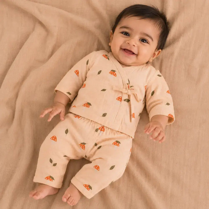 Prekies Muslin Clothing Set Mushi Baby Print - Beige