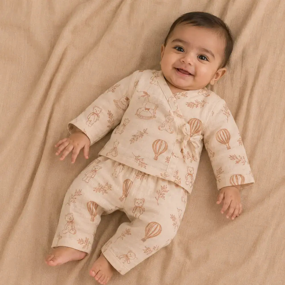 Prekies Muslin Clothing Set Sky Dreamer Print - Beige