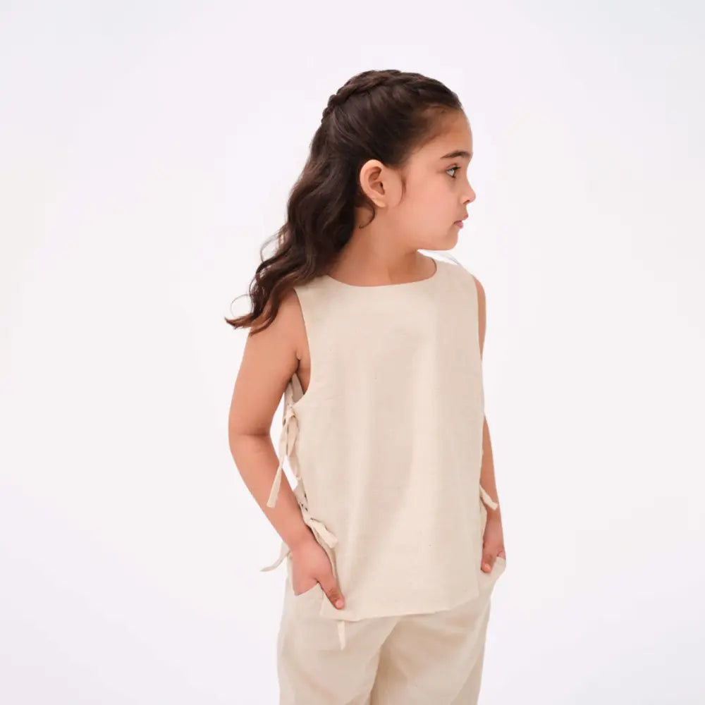 Krawl Kids Linen Tie Top - Beige