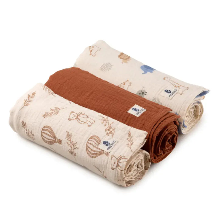 Prekies Newborn Cotton Swaddles Safari Trail Print - Multi (Set of 3)