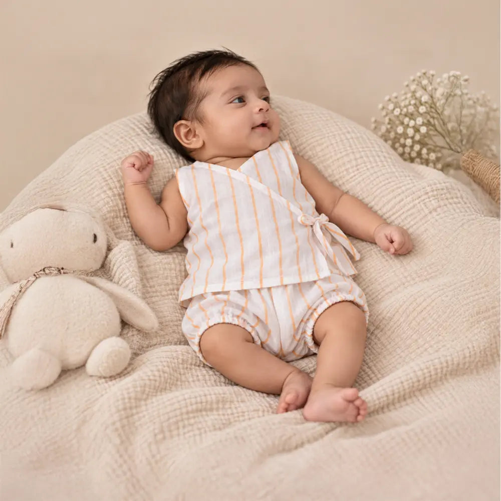 PureCloth.Co Polka Stripe Muslin Jablas for Babies - Off-White