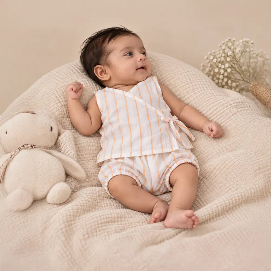 PureCloth.Co Polka Stripe Muslin Jablas for Babies - Off-White