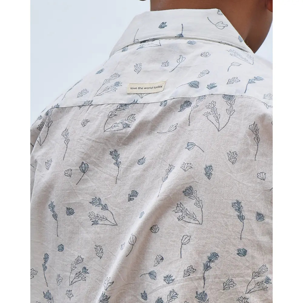 Love The World Today ‘Boogie’ Half Sleeve Shirt In Floral Hand Block Print Cotton - White