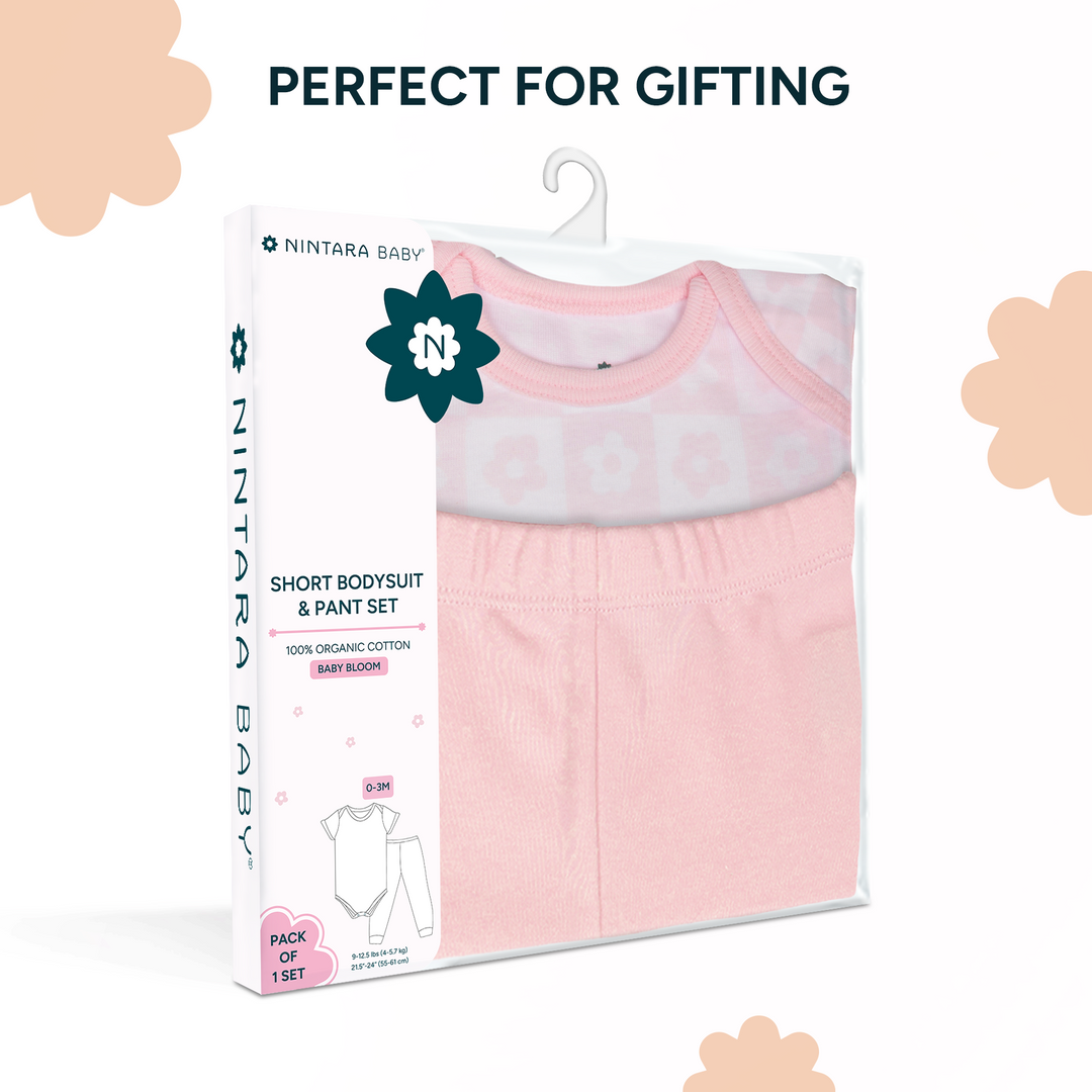 Nintara Baby 100% Cotton Unisex Bodysuit &amp; Pant Set – Baby Bloom (Pack of 1)