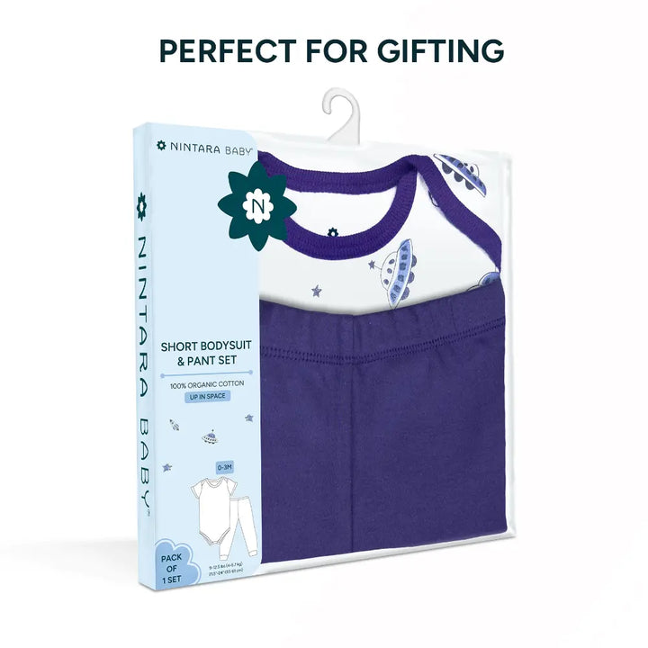 Nintara Baby 100% Cotton Unisex Bodysuit &amp; Pant Set – Up in space (Pack of 1)