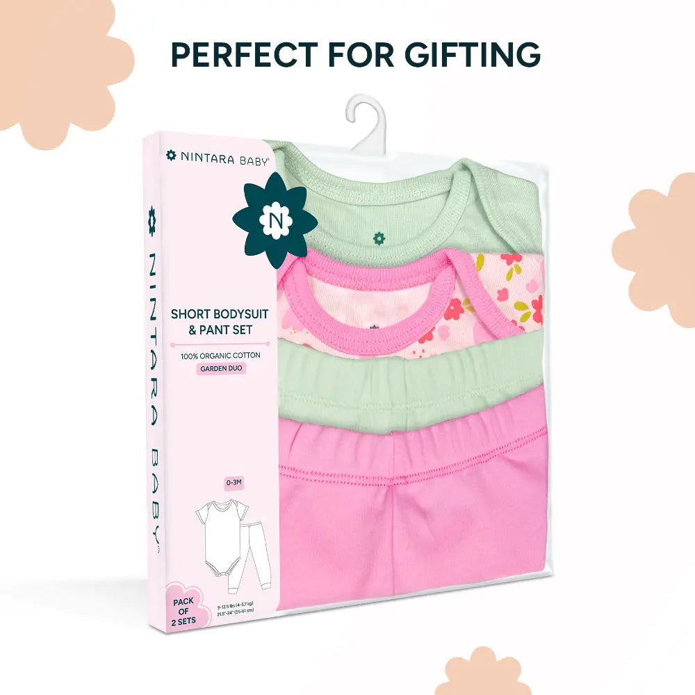 Nintara Baby 100% Cotton Bodysuit &amp; Pant Set - Garden Duo (Pack of 2)