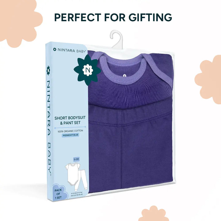 Nintara Baby 100% Cotton Unisex Bodysuit &amp; Pant Set – Midnight Blue