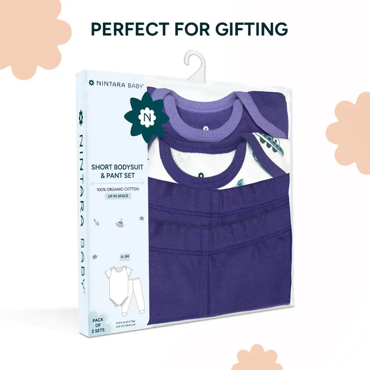 Nintara Baby 100% Cotton Unisex Bodysuit &amp; Pant Set – Up in space (Pack of 2)